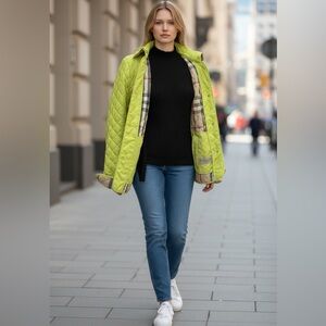 Rare Burberry Chartreuse Quilted Jacket Plaid Lining M